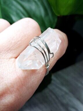 Raw Clear Quartz Crystal Wire Wrap Ring 8